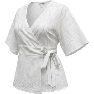 Lilly Pulitzer‎ White Cotton Burnout Fish Wrap Top Kimono Sleeve Small